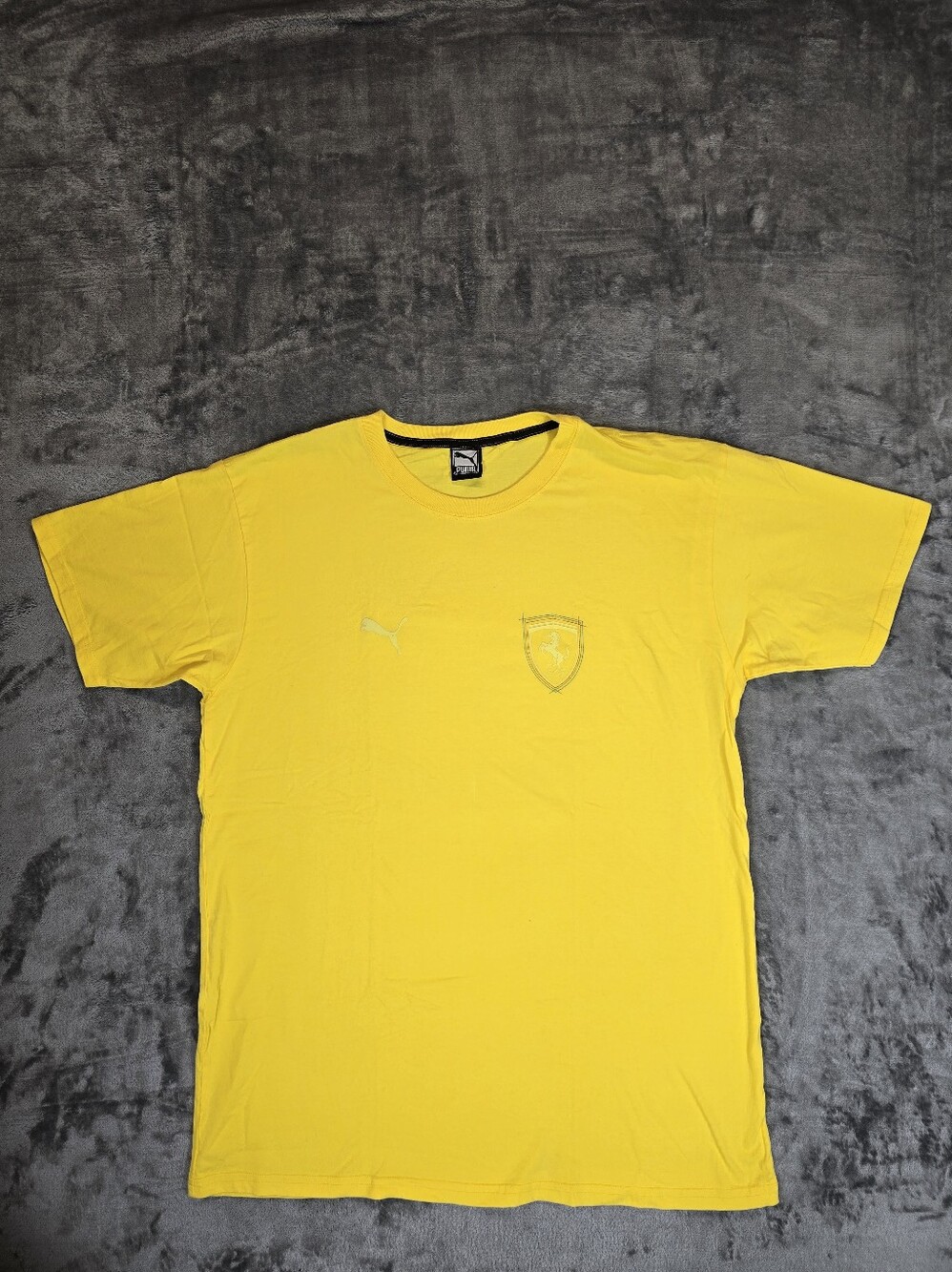 Vintage Y2K PUMA Scuderia Ferrari Tonal Shield T Shirt Size Large Yellow
